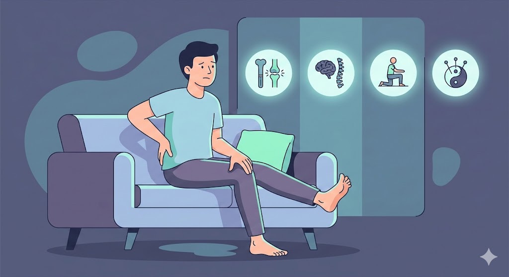 허리 통증 완화를 위한 재활 운동과 물리치료 및 도수치료 솔루션 일러스트