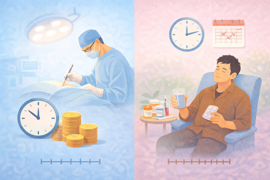 허리디스크 수술과 비수술 보존치료의 회복 기간과 비용 비교 이미지