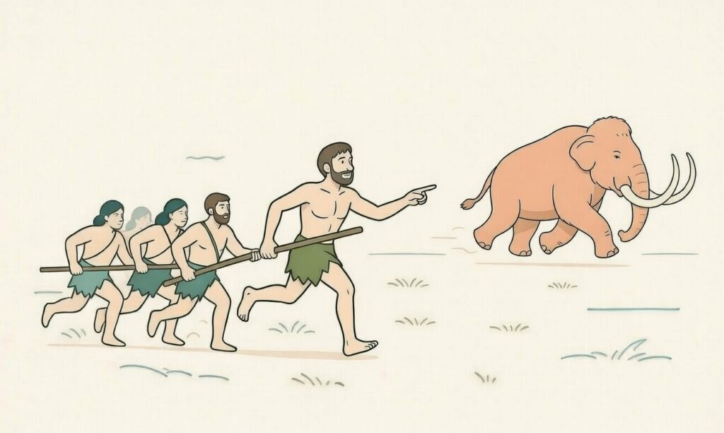 인류 진화와 집단 지성의 기원: 매머드 사냥을 통해 본 초기 인류의 클라우드 컴퓨팅적 협업과 리더의 판단력이 공동체의 생존 및 운명에 미치는 영향