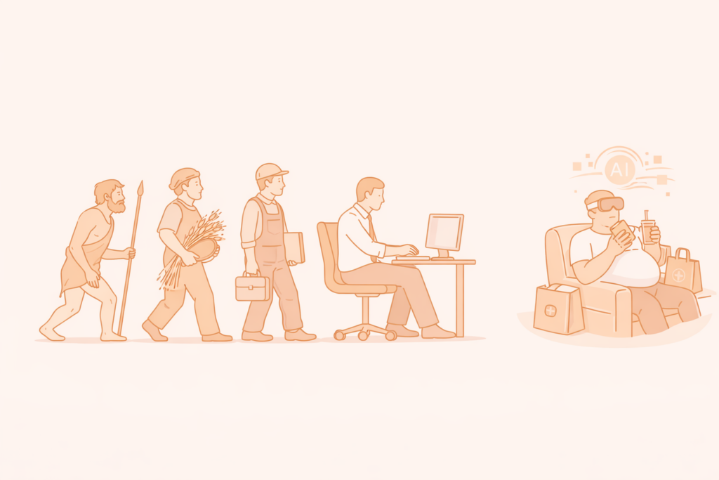 인류 진화 과정에 따른 현대인의 라이프스타일 변화: 원시 인류부터 AI·VR 기술을 사용하는 현대인까지의 활동량 감소와 척추 건강 및 비만 예방의 중요성