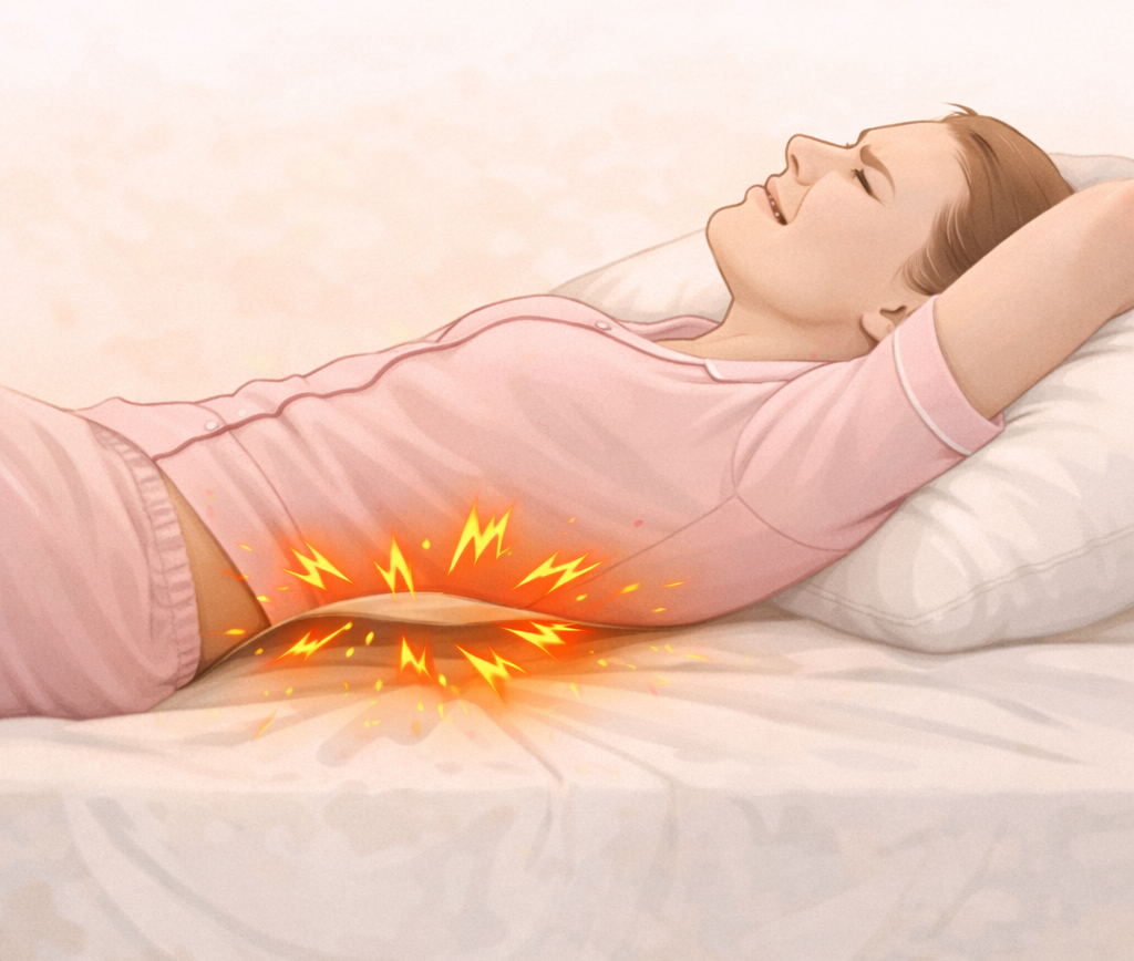 자고 일어난 후 발생하는 허리 통증 원인과 수면 자세 교정 가이드. 수면 중 요추 지지 부족을 해결하는 허리베개 사용 효과 및 척추 아치 지지를 통한 야간 요통 완화법.