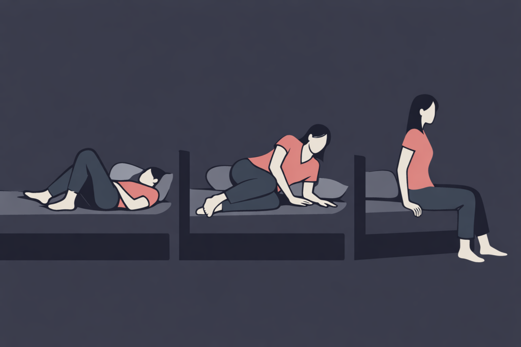 허리디스크 환자를 위한 아침에 침대에서 일어나는 바른 자세: 허리 통증을 유발하는 수직 기립을 피하고 옆으로 몸을 돌려 일어나는 3단계 통증 완화 기상 가이드