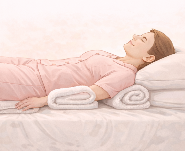 수건을 활용한 수면 중 허리 통증 완화 방법: 수건 베개로 요추 아치와 골반을 지지하여 척추 빈 공간을 메워주는 올바른 수면 자세 및 허리디스크 환자를 위한 홈케어 가이드