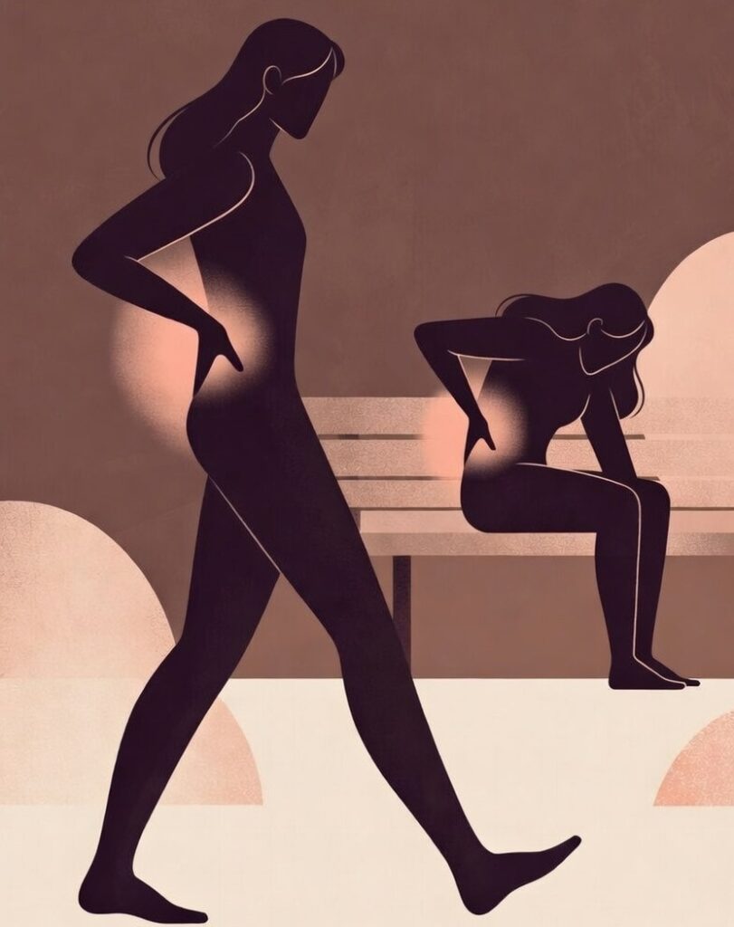 허리디스크 환자가 일상생활 중 걷거나 앉아 있을 때 느끼는 만성 허리 통증 증상과 방사통