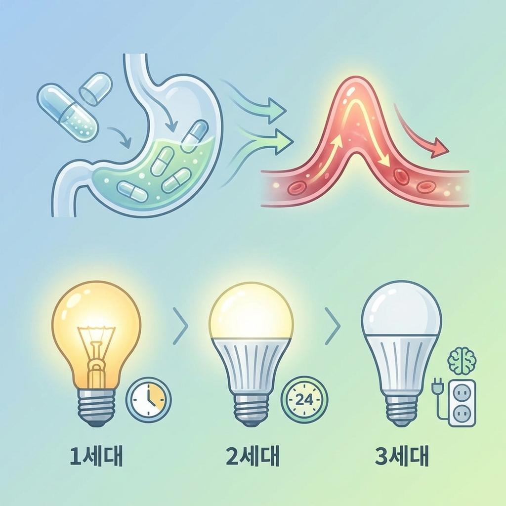 항히스타민제 효과 지속시간 비교 이미지, 1세대 2세대 3세대 항히스타민제 Tmax 반감기 차이 설명, 디펜히드라민 세티리진 펙소페나딘 약효 지속 시간과 작용 속도 비교, 졸림과 지속시간 차이 인포그래픽