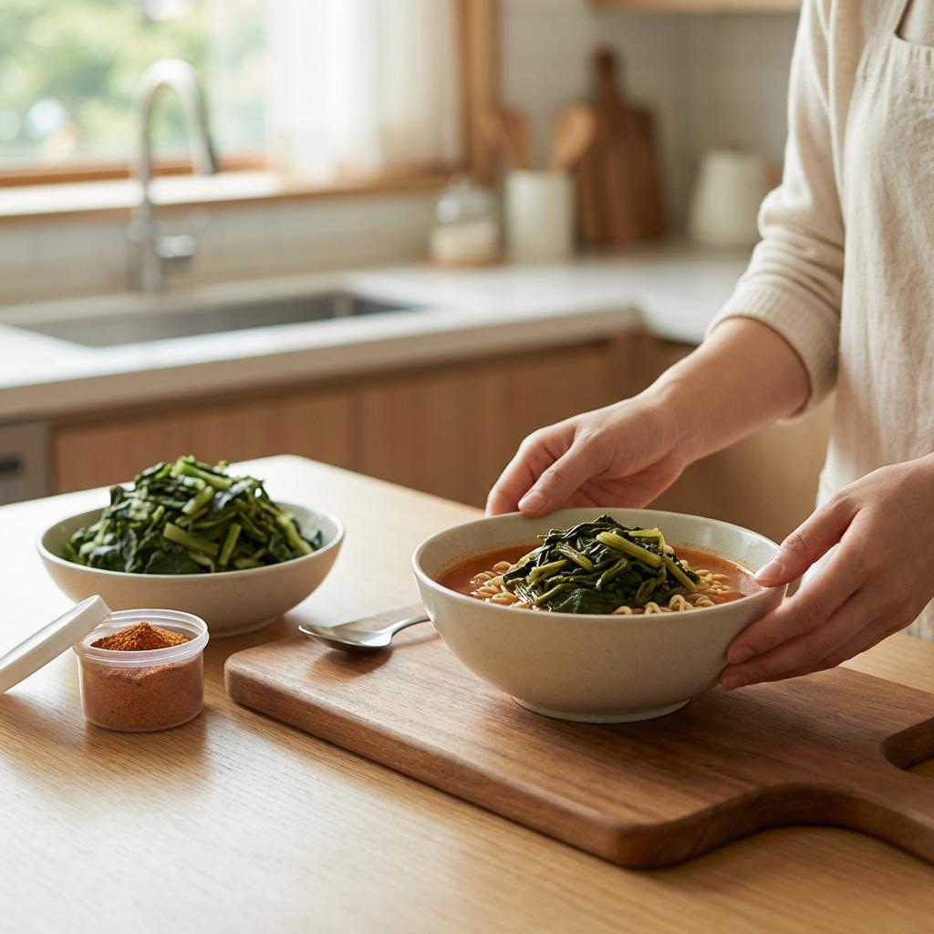 아토피 식단 관리로 안전한 음식 찾기와 시래기 활용 식사 이미지