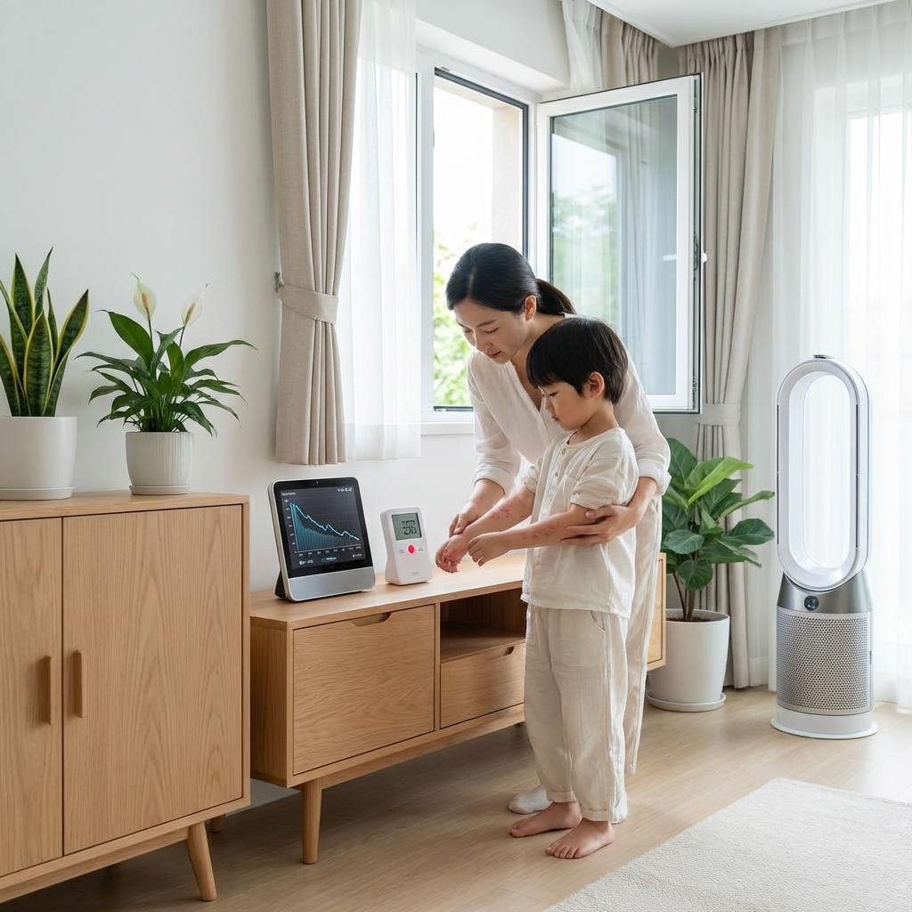 아토피 피부염 완화를 위한 실내 공기질 관리와 포름알데히드 측정기 이미지
