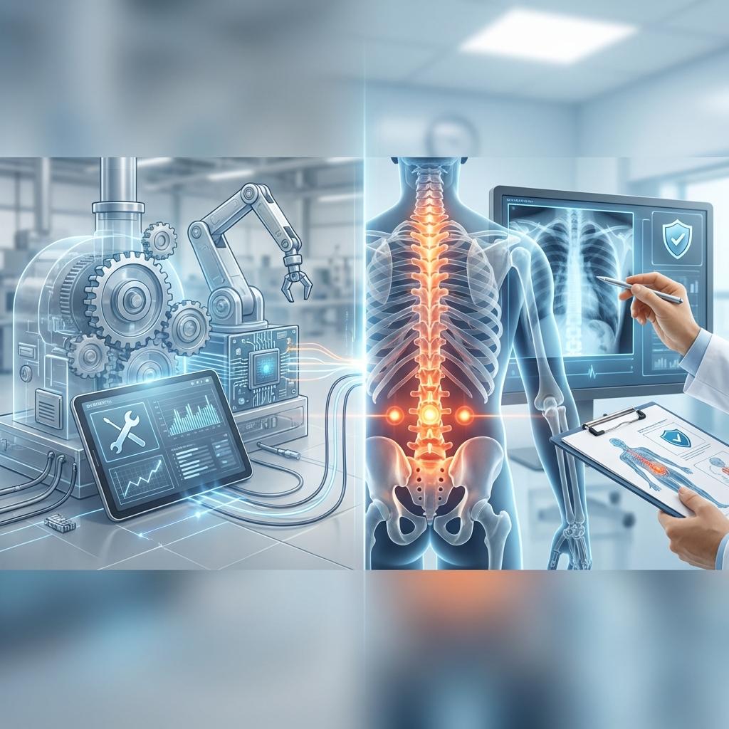 허리디스크 MRI 진단과 원인 분석, 재발 방지를 상징하는 척추 X-ray 의료 이미지