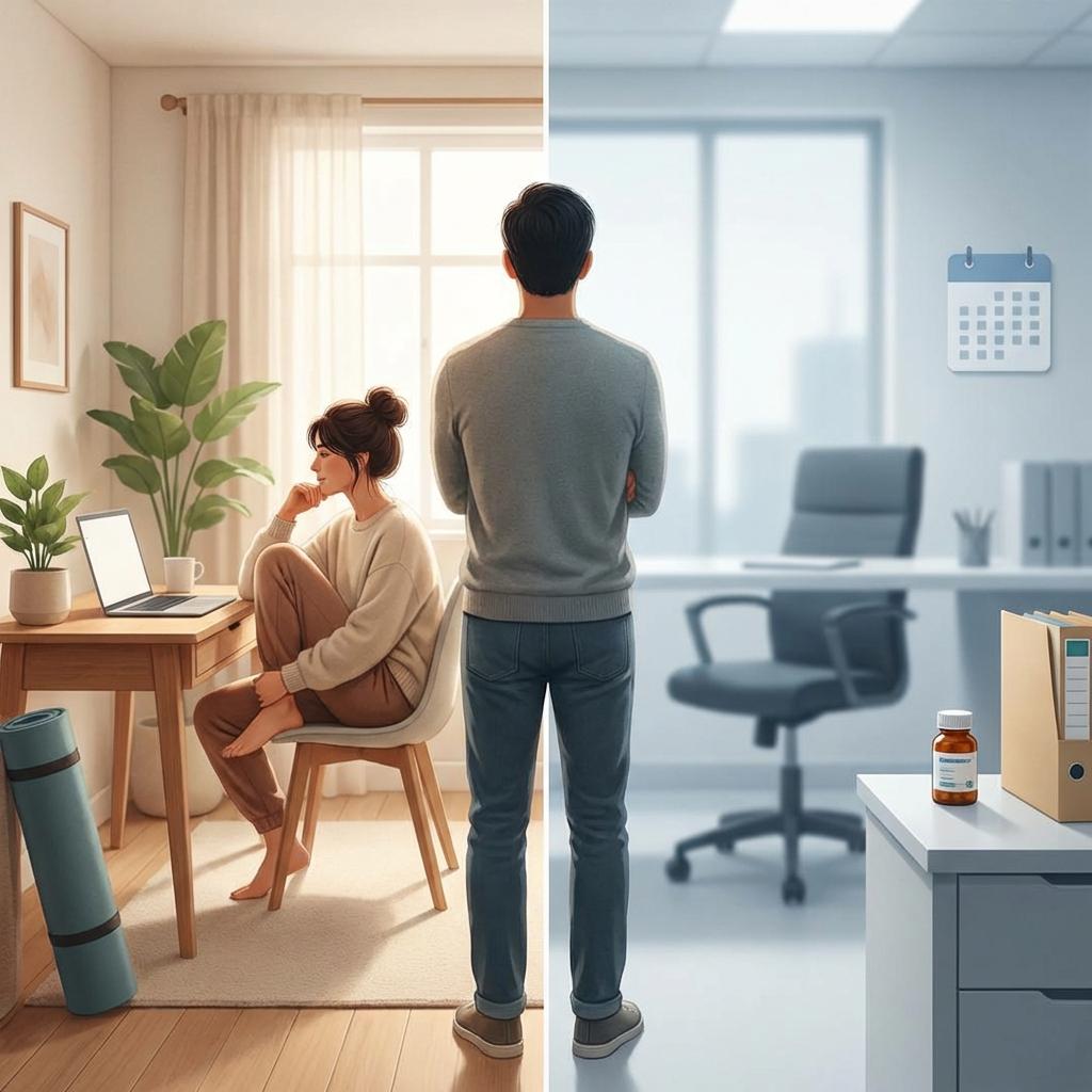 허리디스크 치료에서 재택근무 가능 여부와 병가 사용 여부에 따라 자연 치유를 선택할지 판단하는 상황