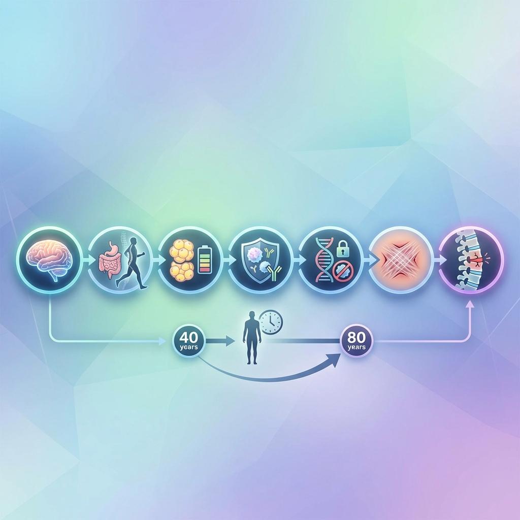 뇌 확대에서 시작된 인간 진화 연쇄반응, 소화관 축소 직립보행 지방 면역 재생 감소를 거쳐 디스크 취약성까지 이어지는 구조 설명 인포그래픽