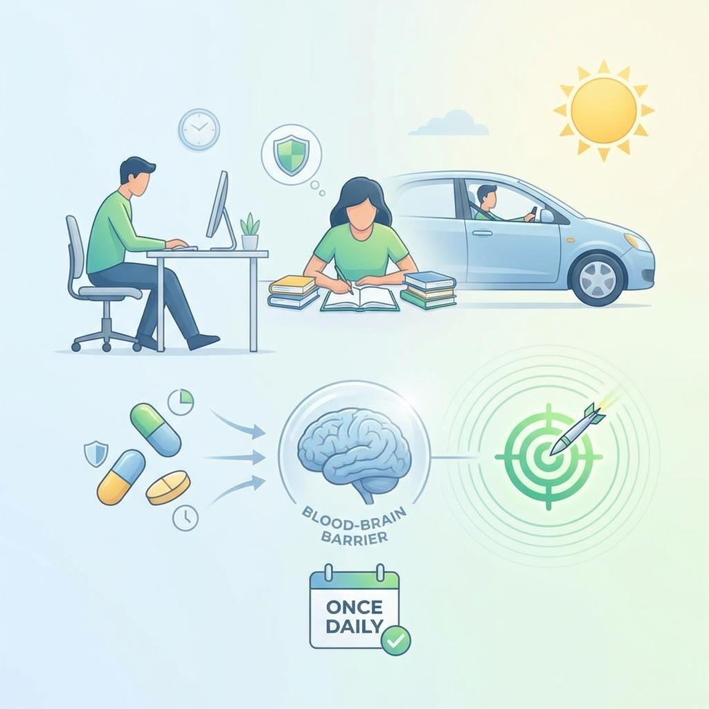 2세대 항히스타민제 작용 원리 설명 이미지, 혈뇌장벽 통과 어려워 졸림 없는 항알레르기 약 특징과 세티리진·로라타딘·레보세티리진 효과, 아토피 가려움 완화와 일상생활 가능한 항히스타민제 비교